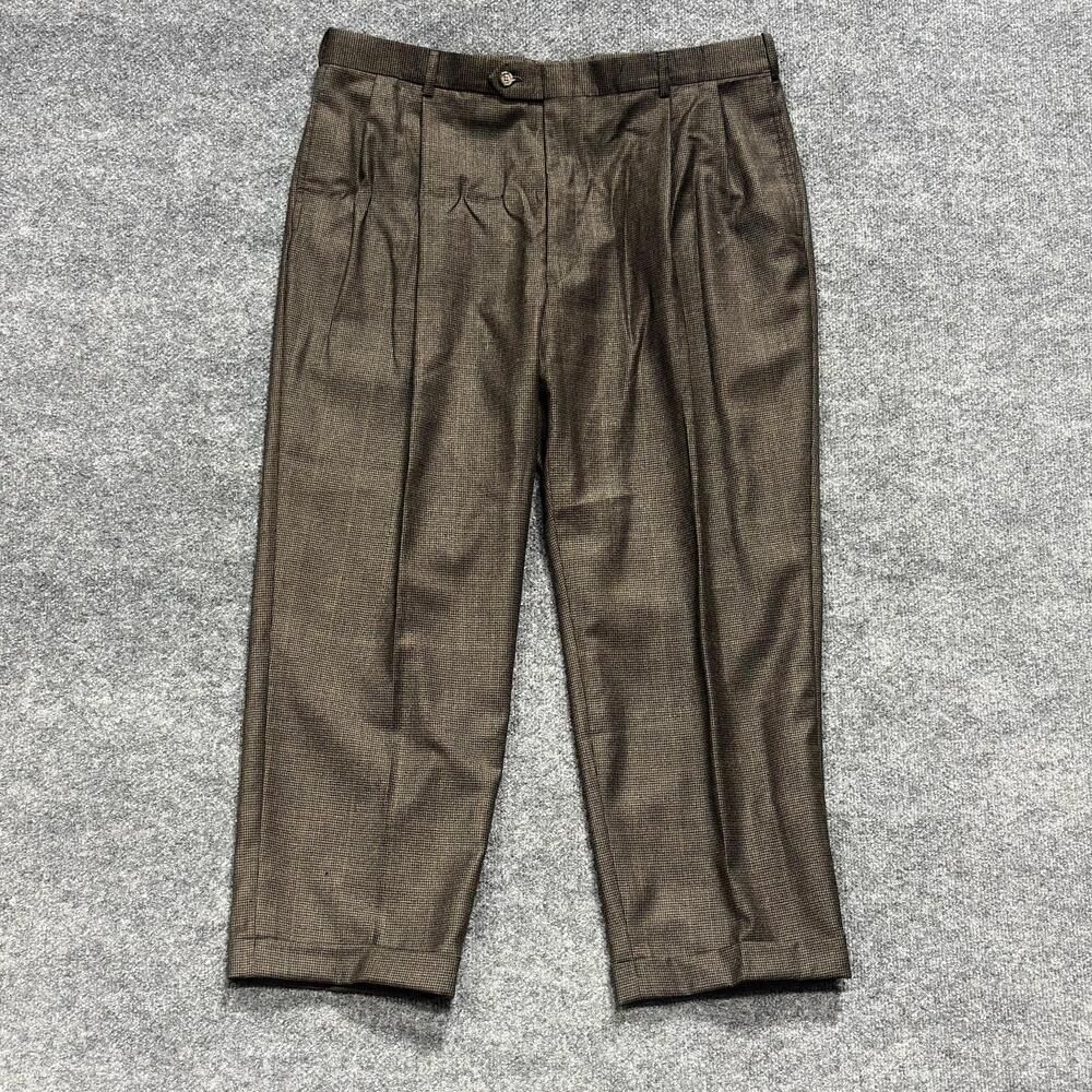 Austin Reed Dress Pants Mens 38x26 Brown Wool Pleated Cuffed Check Tweed
